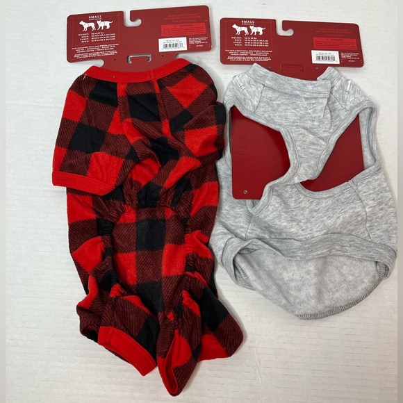 Set of 2 Dog/Cat Christmas Holiday PJs Red Buffalo Check/Gray Team Holiday New! - Picture 2 of 13